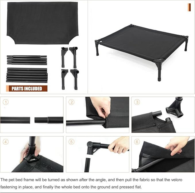 Garnpet Elevated Dog Bed for Large Dogs, Raised Dog Cot Fits Up to 120 LBs, Heavy Duty Pet Cots with Durable Supportive Teslin Recyclable Washable Mesh, Indoor & Outdoor Pet Bed, Dark Grey