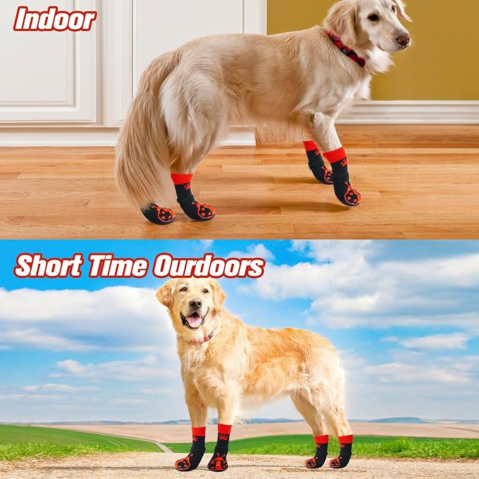 EXPAWLORER Anti Slip Dog Socks to Prevent Licking Paws,Winter Dog Boots & Paw Protectors,Dog Booties for Hardwood Floors with Grippers,Dog Shoes for Hot/Cold Pavement Small Medium Large Senior Dog