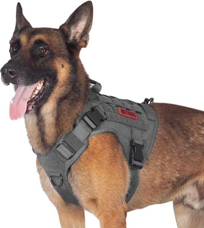 OneTigris Tactical Dog Harness Vest No-Pull Service Dog Vest for Large Dogs | 1000D Pullable Nylon, with Control Handle and Hook & Loop Panels, Easy On & Off, Adjustable for Walking Training Gray XL
