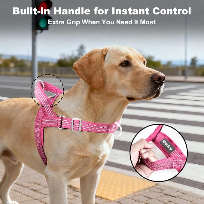 No Pull Dog Harness with Handle, Adjustable Soft Mesh Padded Vest | Reflective Walking Harness with Front Clip for Small Medium Large Dogs, Quick Fit No Escape for Training, Pink, S
