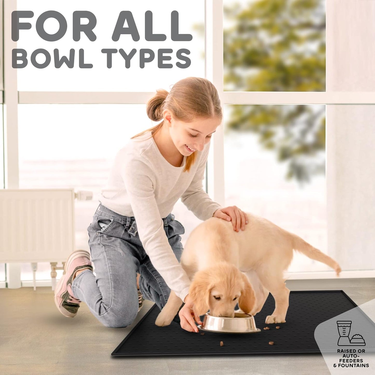 Dog Food Mat - 28x18 Raised Edges Dogs Mat for Food and Water Prevent Spill, Waterproof Cat Food Mats Protect Floors, Easy Clean Dog Bowl Mats for Food and Water, Silicone Pet Feeding Placemats