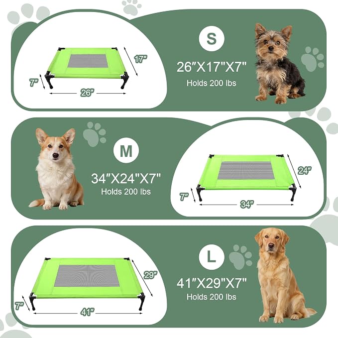 Elevated Dog Bed for Large Dogs - Outdoor Cooling Cot with Washable Breathable Mesh, Portable Raised Pet Bed with Non-Slip Feet & Waterproof Teslin, Heavy Duty & for Camping