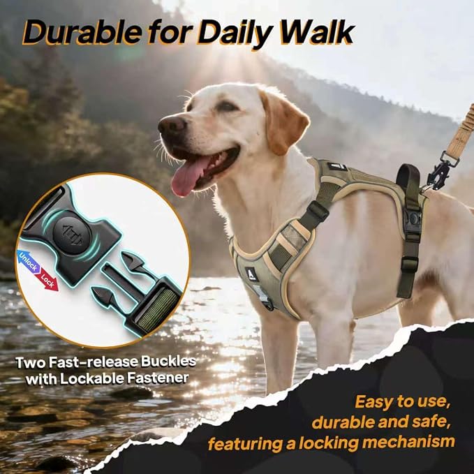 Twoear No Pull Dog Harness for Medium Dog, Lightweight Tactical Dog Harness | Top Handle, Reflective, Breathable, Easy Buckles, Dual Clips, Easy to Put on & Take Off, Dog Vest for Walking Hiking Training