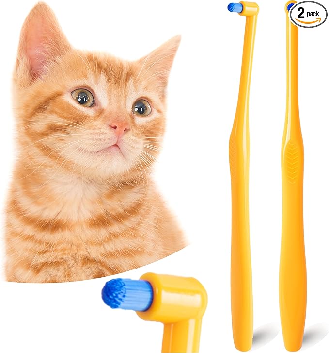 MoonyMars Cat Toothbrush Tuft Head, Small Dog & Puppy Tooth Brushing Kit, Mini Head Teeth Brush for Kitten & Tiny Pet, Doggy Toothbrushes Deep Dental Cleaning, 2 PCS - Orange