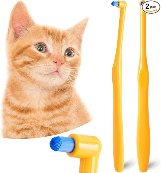 MoonyMars Cat Toothbrush Tuft Head, Small Dog & Puppy Tooth Brushing Kit, Mini Head Teeth Brush for Kitten & Tiny Pet, Doggy Toothbrushes Deep Dental Cleaning, 2 PCS - Orange