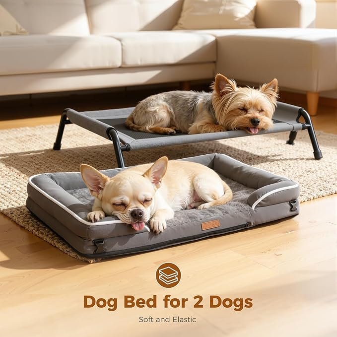 Lekereise Outdoor Elevated Dog Beds for Small Dogs, Portable Indoor & Outdoor Cooling Raised Cot Pet Hammock Bed with Skid-Resistant Feet, Frame with Breathable Mesh