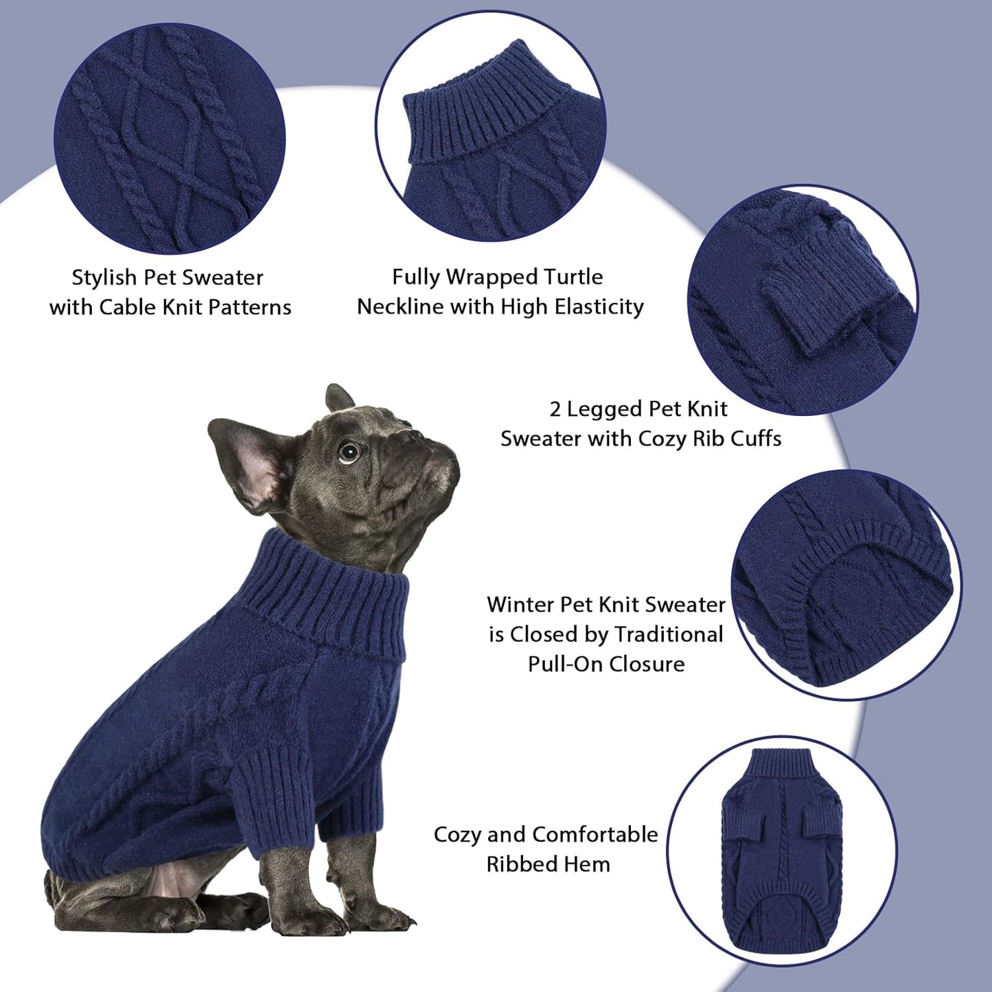 Queenmore Dog Sweater for Large Size Pet,Pitbull Dog Sweater,XXL Doggy Sweater for Labrador Retriever,Cold Weather Warm Knitted Pet Sweatershirt for Boy Girl Dogs (Dark Navy,2XL)