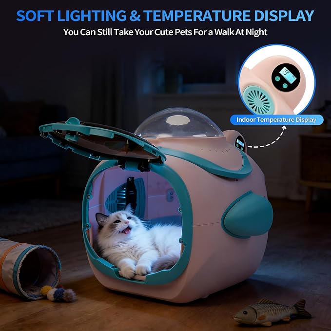 COZIWOW Dog Pet Stroller with Cooling Exhaust Fan, Foldable 4-Wheel Cat Stroller Car Seat with Temperature Display Anti-Irritation Privacy Barrier, Cat Carrier for Small & Medium Dog