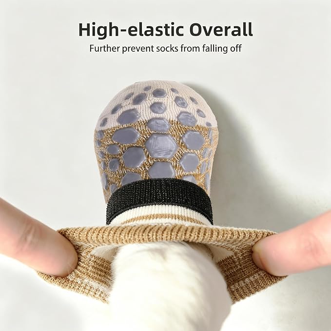 PUPTECK Anti-Slip Dog Socks with Double Sides for Small Medium Large Dogs Hardwood Floors Prevents Licking, Dog Shoes for Hot Pavement Traction Control Paw Protector for Senior Dogs, Striped Khaki XL