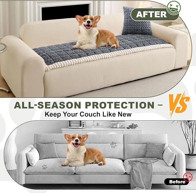 OTOB Couch Covers for 3 Cushion Sofa Pet Friendly Washable, All Seasons Non Slip Plush Fuzzy Sofa Covers, Geometric Jacquard Soft Cozy Dog Bed Mat Sofa Slipcovers Protector (Dark Gray, 27.6" x 82.7")