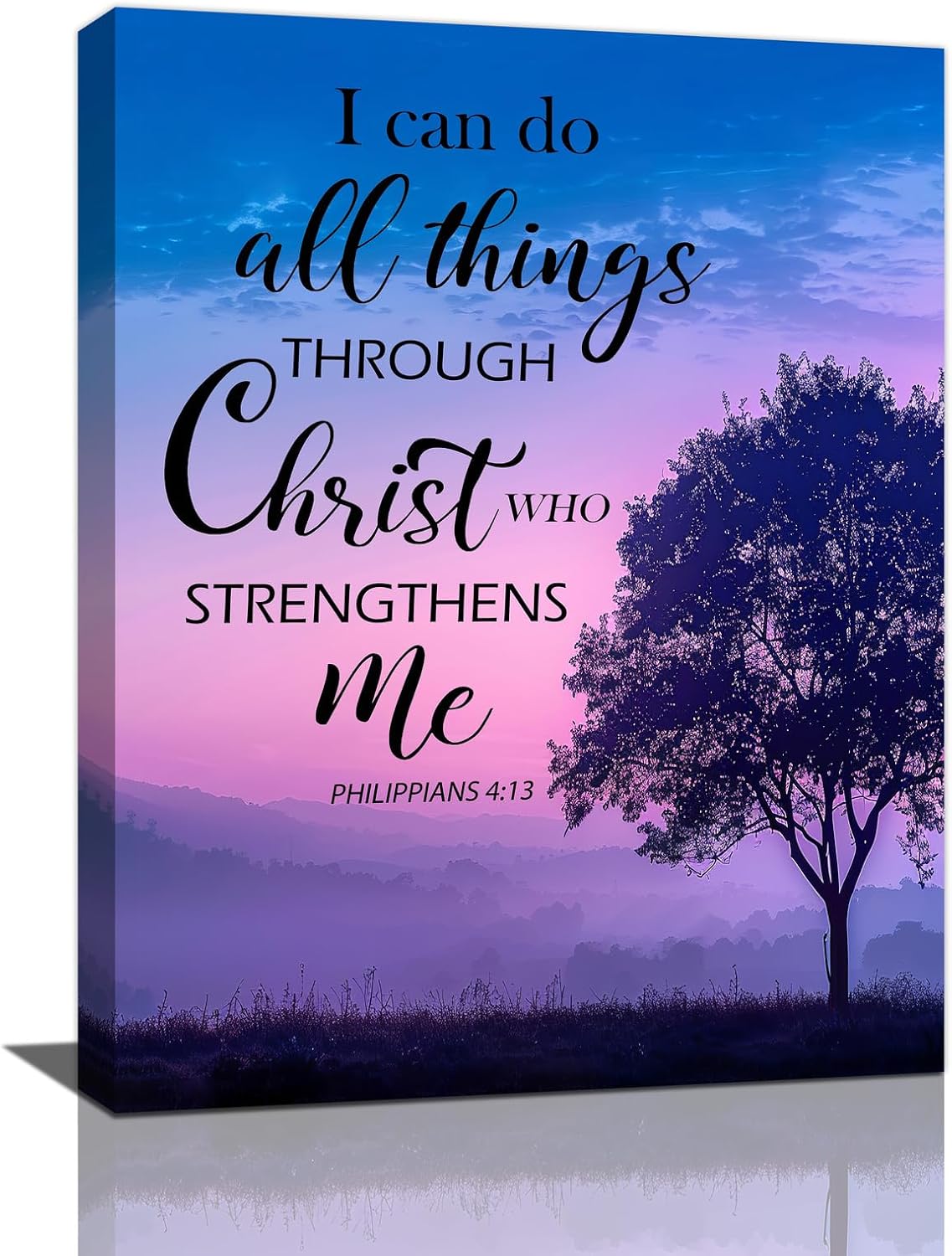 Christian Tree Wall Art I Can Do All Things Canvas Wall Decor Prints Framed Painting Purple Pictures Gifts Artwork for Bathroom Bedroom 12"x16"