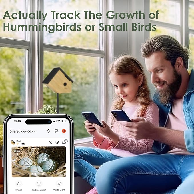 Birdkiss Smart Hummingbird House with Camera Solar Powered, 3MP HD Live View Birdhouse for Outside, Viewing Bird Nesting and Hatching, Ideal Outdoors Gift for Mom and Bird Lover (Black)