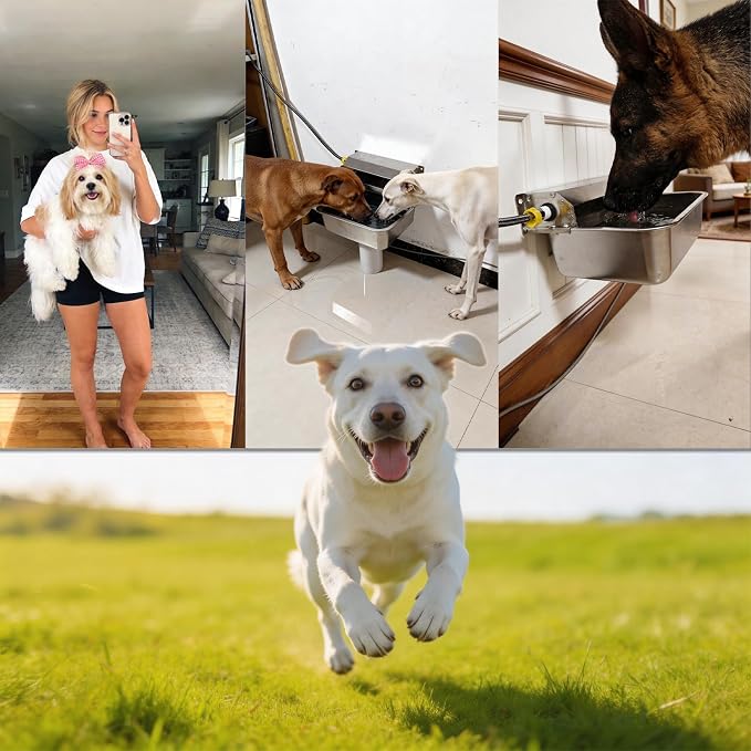 Automatic Dog Water Dispenser 2 Gallons, 304 Stainless Steel Dog Water Bowl for Indoor/Outdoor, Large Water Bowl for Pets & Livestock, Anti Tip, Wide Mouth, Water Auto Fill, Fit GHT 3/4" Faucet