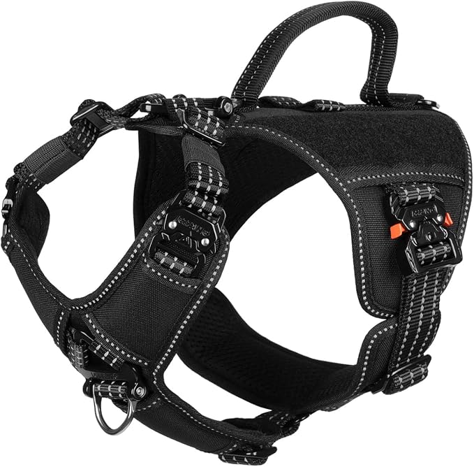 ICEFANG Quick-Moving Tactical Dog Harness for Small Dogs,No Pull Dog Vest | Control Handle,Reflective,Full Metal Buckles,Adjustable,Hook-and-Loop Panel,Soft Padded,Black,Small