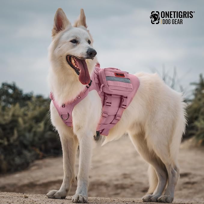 OneTigris Service Dog Vest Harness Saddle Bag Backpack Pouch, Emotional Support, Service Dog in Training,Quality Saddlebag for Tactical Dogs Vests(Pink)