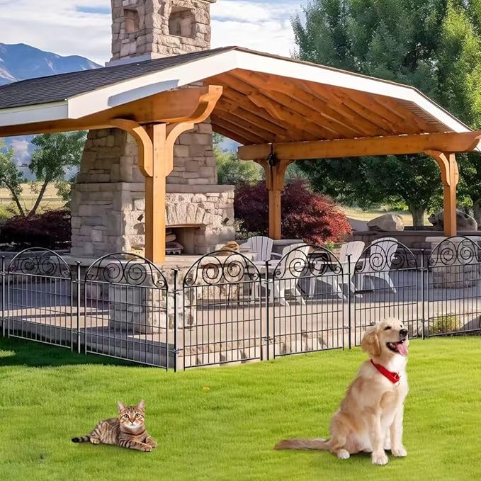 Getlay Tall Garden Fence Animal Barrier with Gate, 32 in(H) 16 Panels Garden Fences and Borders for Dogs, Dog Fence Outdoor for Yard, Total Length 35 Ft Metal Temporary Fencing│Patented