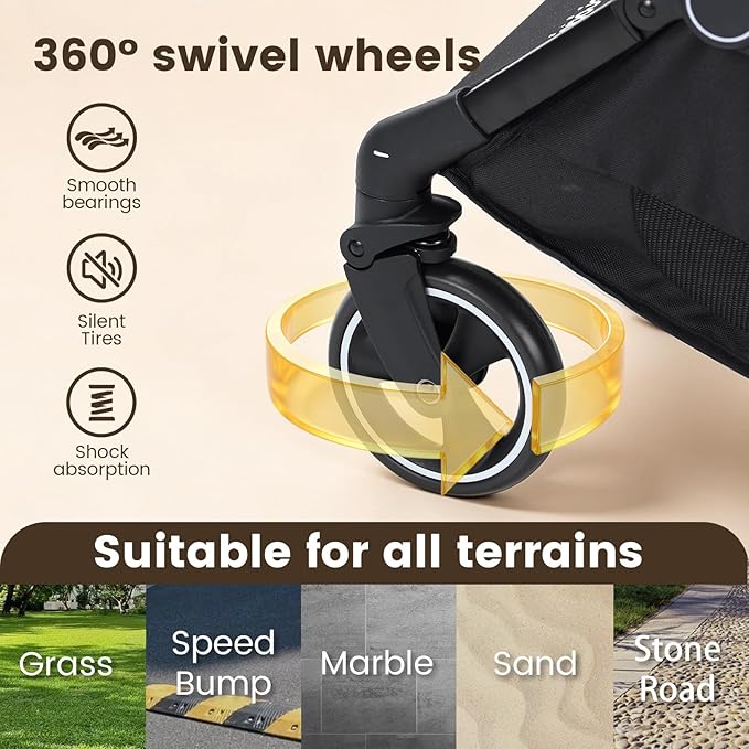 T3 Small Dog Stroller (Beige) | Detachable Carrier, Easy Assembly, Aluminum Alloy Frame, Larger Rear Wheels, Breathable Fabric, One-Touch Braking