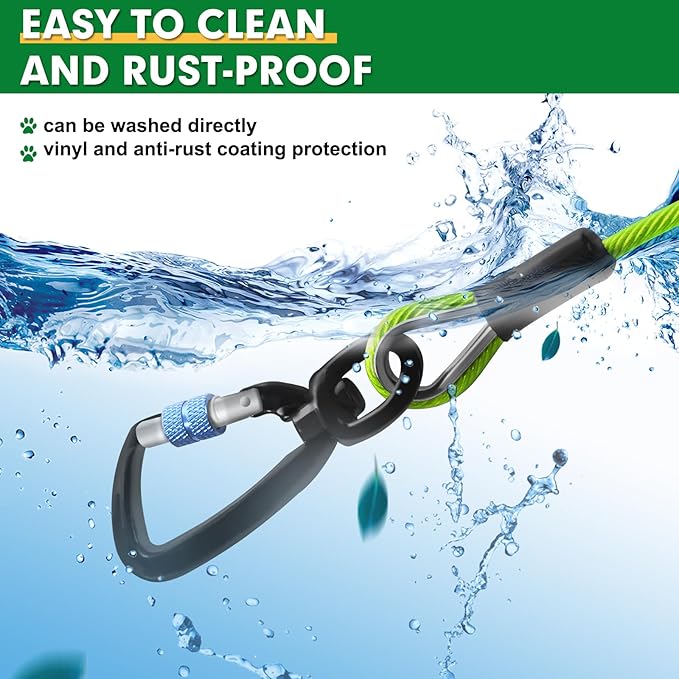 Snagle Paw Dog Leads for Yard 50FT-1000LBS Break Strength,Heavy Duty Tie Out Cable for Dogs with Swivel Lockable Hook & Spring,Chew Proof Dog Chain for Outside,Dog Run Cable for Medium Large Dogs