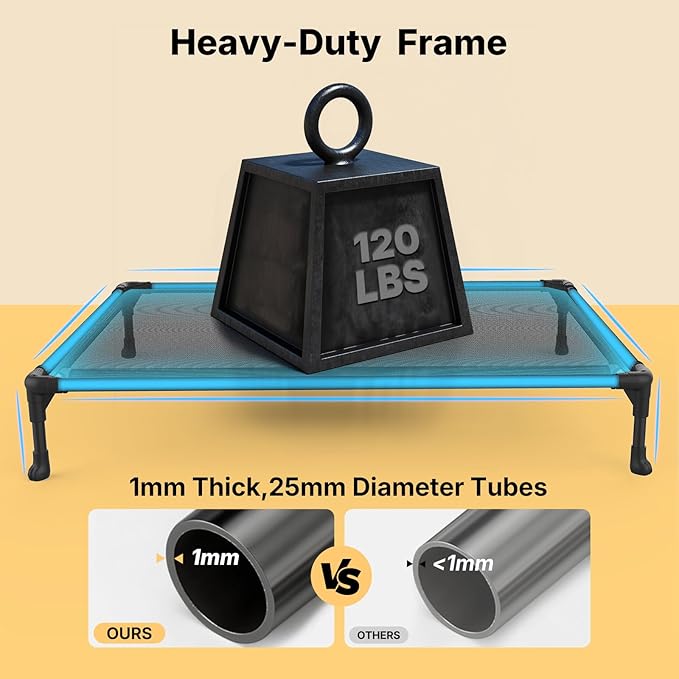 Veehoo Outdoor Elevated Dog Bed Large Sized Dogs, Cooling Raised Dog Cots | Off-ground training platform, portable camping hammock, breathable mesh, easy to clean, no-tool setup, 49"x33", Brown