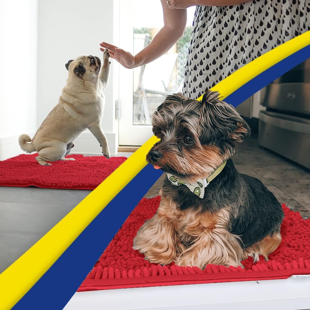 Muddy Mat® AS-SEEN-ON-TV Highly Absorbent Microfiber Door Mat and Pet Rug, Non Slip Thick Washable Area and Bath Mat Soft Chenille for Kitchen Bathroom Bedroom Indoor and Outdoor - Red 5ft x 7ft