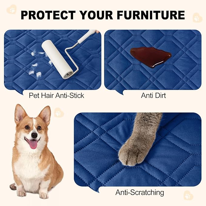 Smiry Reversible Waterproof Couch Covers for Sofa, Washable Dogs Pet Couch Covers for 3 Cushion Sofa Pet Friendly, Water Resistant Furniture Protector Slipcover, Geometric (82"x102", Navy/Blue)