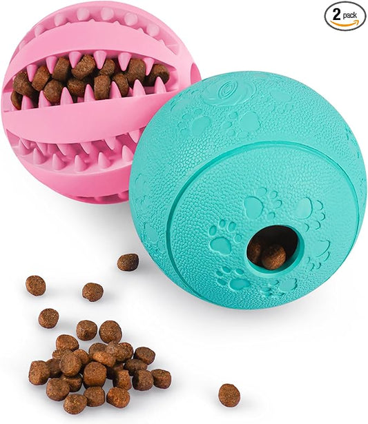 HIPPIH Dog Puzzle Toy 2 Pack, Interactive Dog Toys for Treat Dispensing, Durable Puppy Toys for Teething, Dog Treat Ball for Teeth/Slow Feeder/IQ Training/Playing, Pink-2.75‘’, Green-3.14‘’