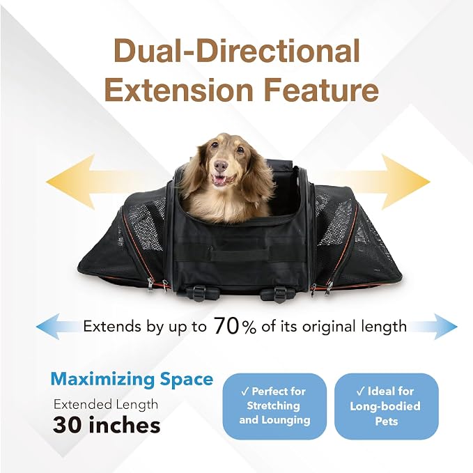 ibiyaya - Expandable Pet Carrier for Dogs and Cats - JetPaw Expandable Pet Carrier for Cats, Dogs, and Rabbits - Airline Approved and Travel Friendly 5 in 1 Dog Carrier - Black and Orange