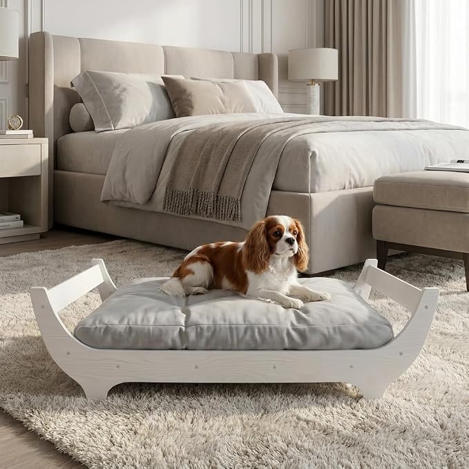 Perugina Wood Elevated Raised Dog Bed Frame Mat Set,Maple Pattern,60lb | Trainer Recommended DutchDesign Sturdy Attractive Dog Sofa Couch Furniture