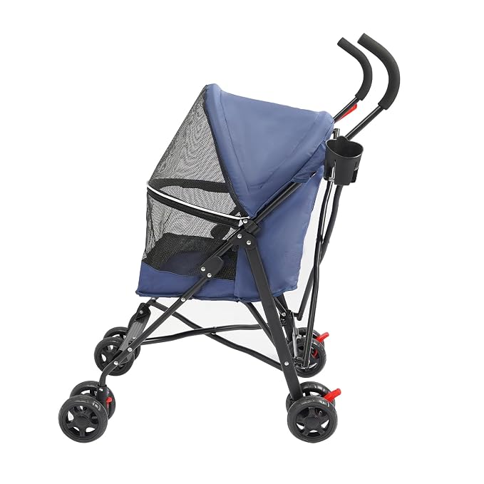 Pet Stroller for Small Medium Dogs Cats up to 22 lbs, Lightweight Foldable Dog Stroller with 360° Wheels & Brakes, Safety Tether, Breathable Mesh, Removable Washable Cushion