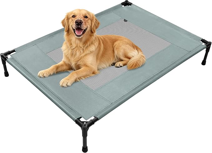Elevated Dog Bed for Large Dogs - Outdoor Cooling Cot with Washable Breathable Mesh, Portable Raised Pet Bed with Non-Slip Feet & Waterproof Teslin, Heavy Duty & for Camping