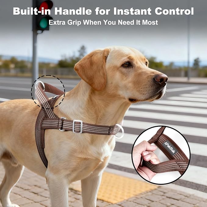 No Pull Dog Harness with Handle, Adjustable Soft Mesh Padded Vest | Reflective Walking Harness with Front Clip for Small Medium Large Dogs, Quick Fit No Escape for Training, Chocolate, M