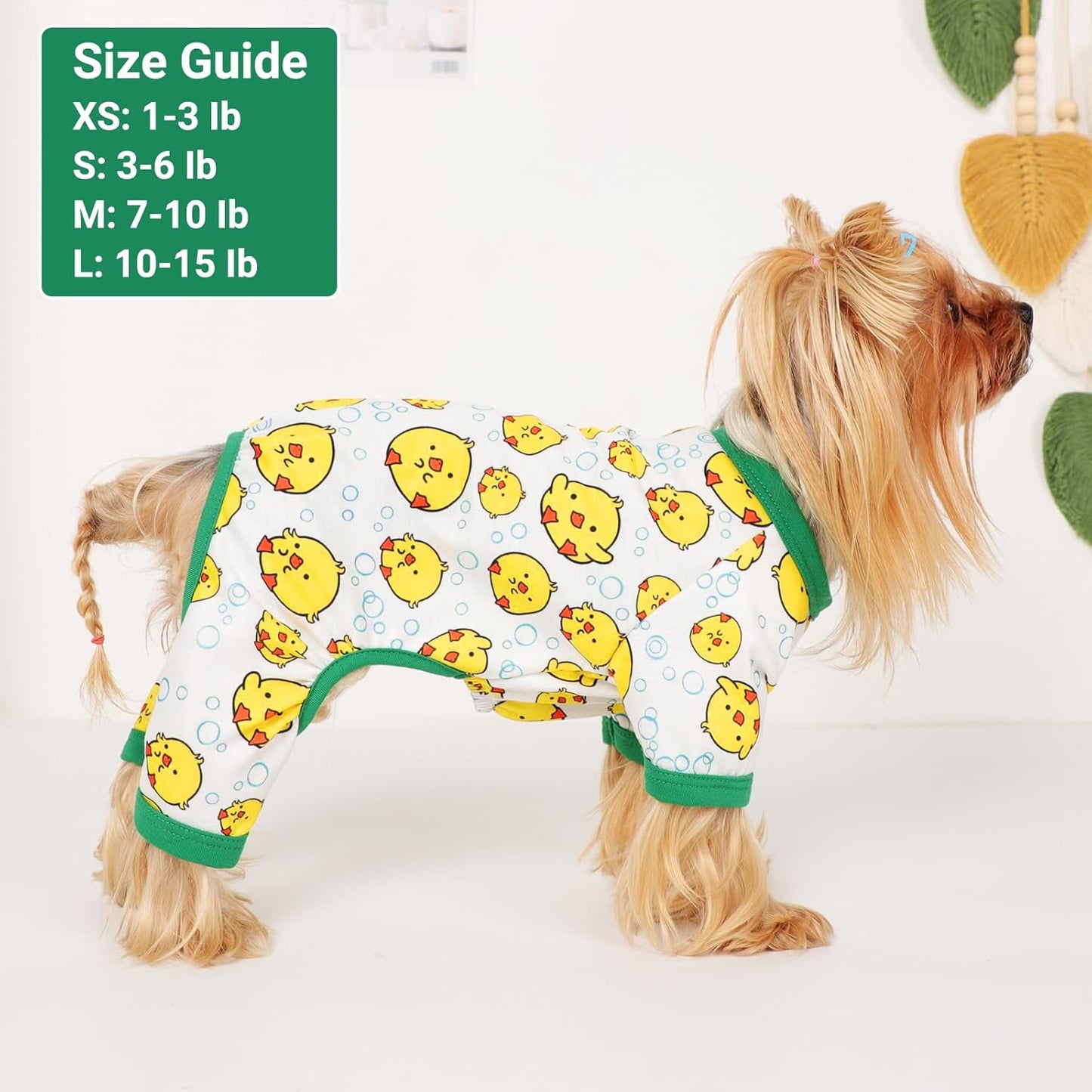 Dog Pajamas Small Sized Dogs Stretchable Summer Dog Clothes Pjs 4 Legs Girl Boy Cute Soft Puppy Outfits Doggie Cat Jammies Jumpsuit Sleeper for Pet, Duckling, Small
