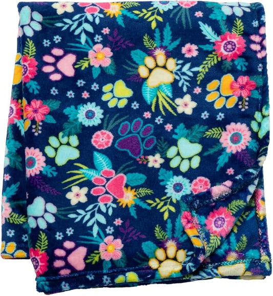 Pet Dog Cat Blanket Ultra Soft Cozy Fleece Paw Print Design Machine Washable Durable for Crates Beds Sofas Travel (Garden of Paws, Medium)