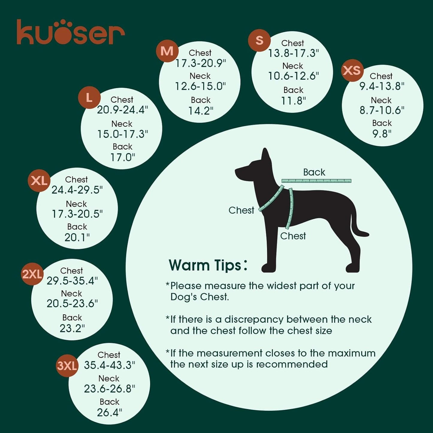 Kuoser Warm Dog Coat, Waterproof Dog Jacket for Extra Large Dogs, Adjustable Durable XXL Doggie Winter Coat Reversible Puppy Cold Weather Apparel from Small to Large Breed, Brown XXL