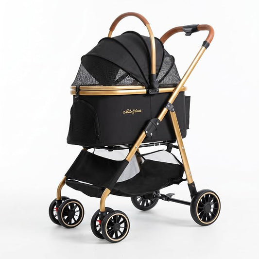 MILA&LOUIS Dog Stroller, 24" Pet Cradle, Lightweight & Stylish Pet Stroller for Small and Medium Pets, 33 Lbs Capacity with Cup Holder, Hook, Detachable Aluminum Cradle (Black)