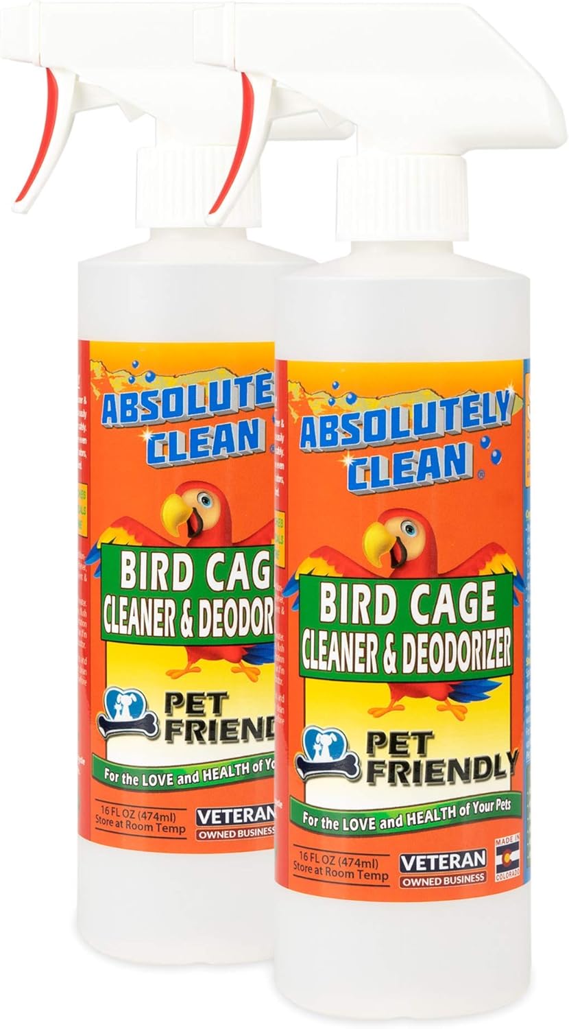 Absolutely Clean Amazing Bird Cage Cleaner and Deodorizer - Just Spray/Wipe - Safely & Easily Removes Bird Messes Quickly and Easily - Made in The US - Fragrance Free - 16oz (Pack of 2)
