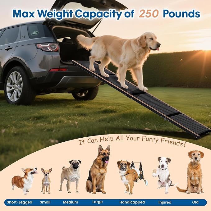 HBTower 67" L x 17.3" W Folding Dog Car Ramp for Large Dogs Up to 250 LBS | Extra Wide Dog Car Ramps, Portable Pet Ramp with Non-Slip Surface, Collapsible Design for SUV, Truck & High Beds