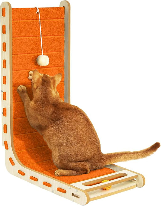 Cat Scratcher with Bell Ball Cat Scratch Pad L-Shaped Scratch Mat Vertical Cat Scratching Board for Indoor Cats Felt Cats Scratching Post Furniture Protector Kittens Cratchers Toys- Orange