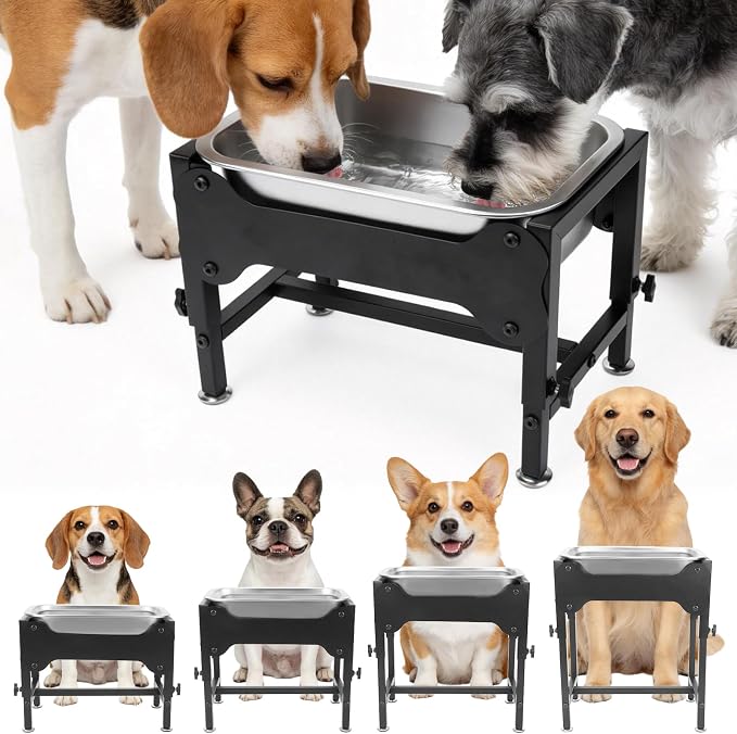 YUEPET Elevated Water Bowl for Dogs, Outdoor Raised Dog Water Bowl 1.25 Gal | 4 Heights Adjustable, Stainless Steel Dog Water Bowls, Raised Dog Water Bowl with Stand, 1.25 Gallon ,Food and Water Use
