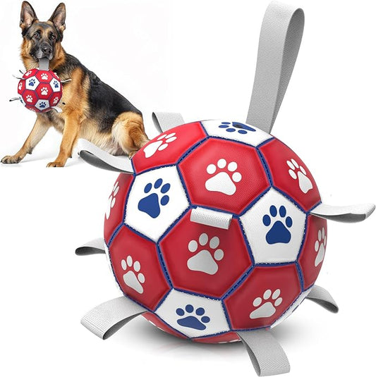Diman Dog Toy Balls for Large Dogs, 7 Inch Soccer Ball for Dogs with Straps, World Cup Herding Ball for Outdoor Fun, Pet Birthday Gifts, Durable Dog Balls for Medium Large