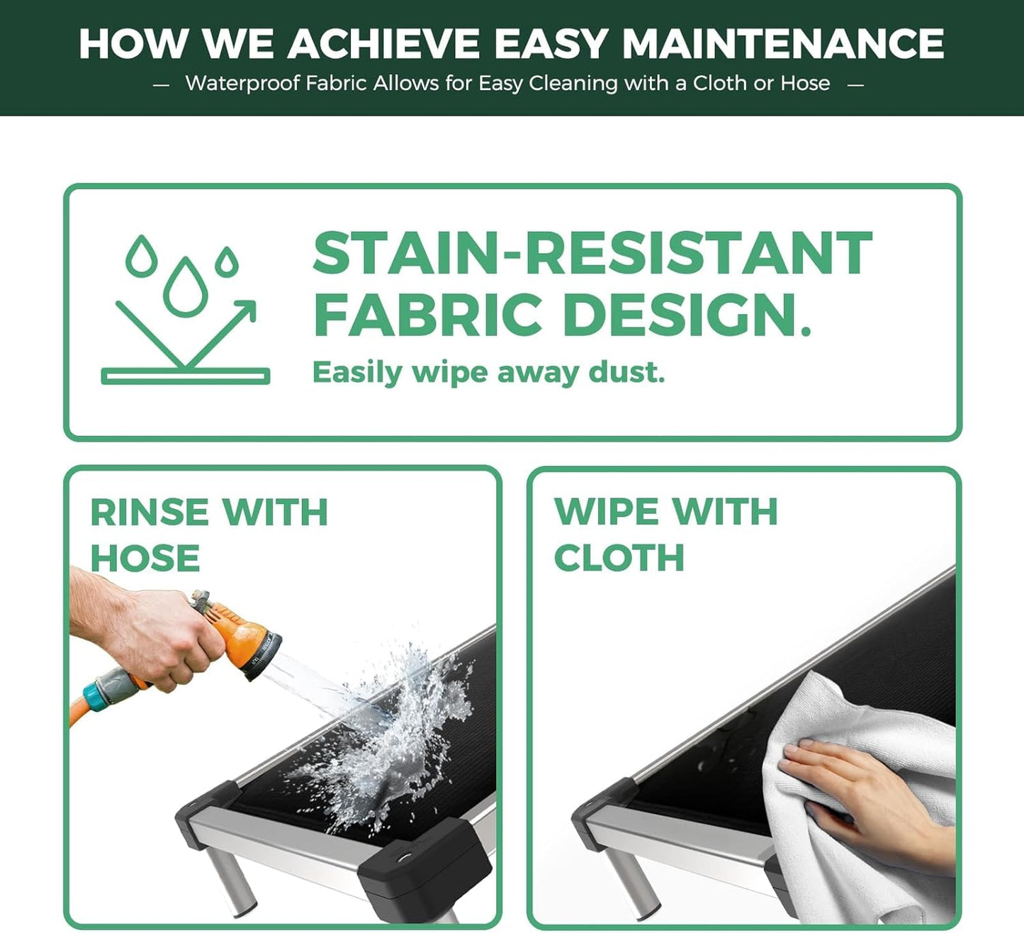 FXW TitanNest Chew-Proof Elevated Dog Bed, Raised Cot for Indoor/Outdoor/Camping Use, Durable & Washable Padded Pet Bed for Large Dogs, 47.0" L x 29.0" W x 7.3" H, Black