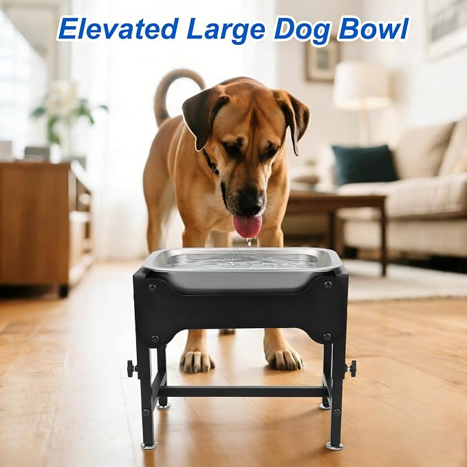 YUEPET Elevated Water Bowl for Dogs, Outdoor Raised Dog Water Bowl 1.25 Gal | 4 Heights Adjustable, Stainless Steel Dog Water Bowls, Raised Dog Water Bowl with Stand, 1.25 Gallon ,Food and Water Use