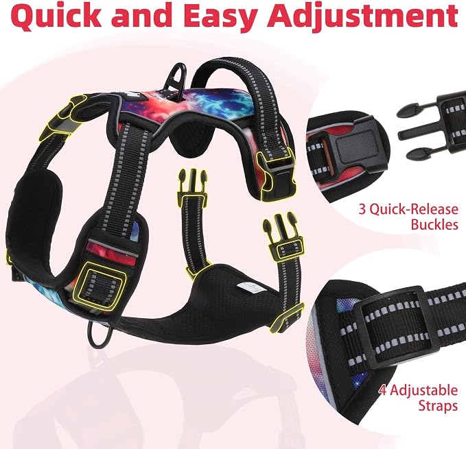 PUPTECK No Pull Tactical Dog Harness for Large, Adjustable Reflective Dog Harness with Handle Easy Control, Comfortable Soft Padded Pet Vest Harness for Large Dogs, Aurora L
