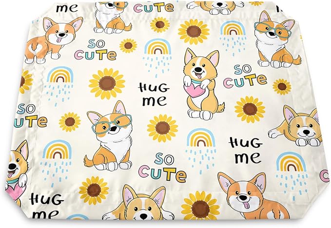 Kawaii Corgi Sunflower Orthopedic Elevated Dog Pet Bed(47"X31"X9"),with Metal Frame,Printing Breathable Waterproof Dog Kennel,Sleeping Bed for Small Medium Large Dogs Cats,for Home,Outdoor Use