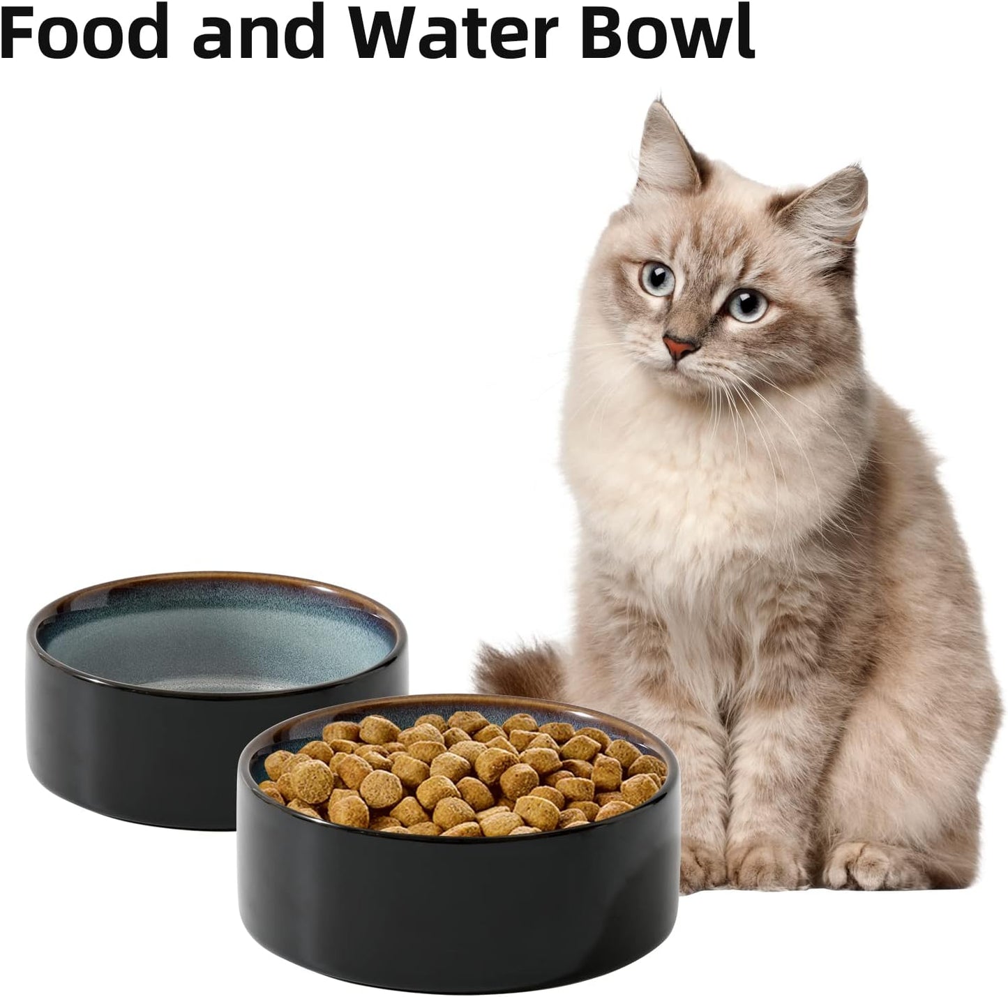 Ceramic 5.1inch Set of 2 Dog and Cat Bowls, 2pcs Anti-Slip Food and Water Feeder Dishes for Puppies, Kitties, Cats(2 Bowls, Starry Sky)