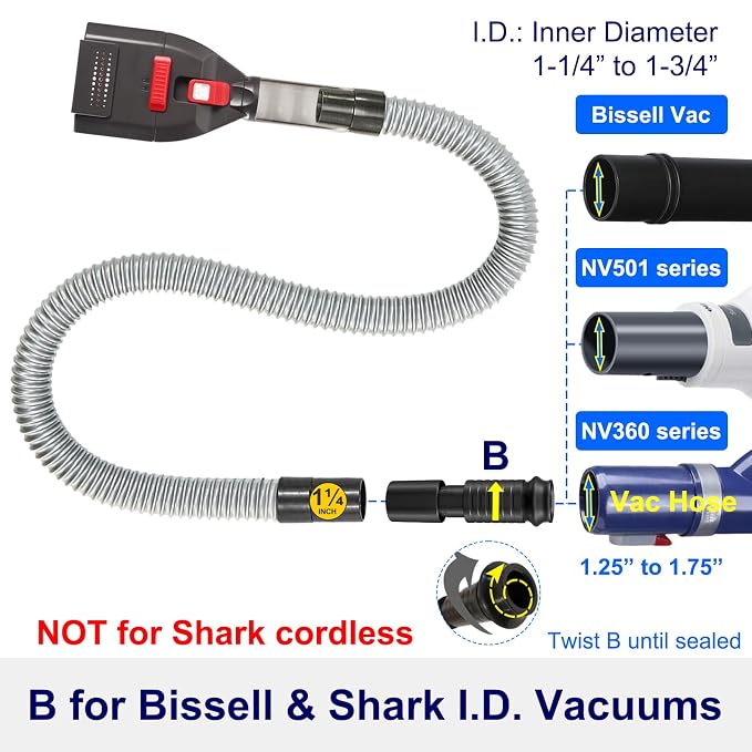 Dog Brush Compatible with Bissell Shark Corded Vacuums, Navigator NV360 Rotator NV501 Rocket HV301 Stratos Series, Pet Hair Shedding Grooming Tool with Long Extension Hose and Adapters