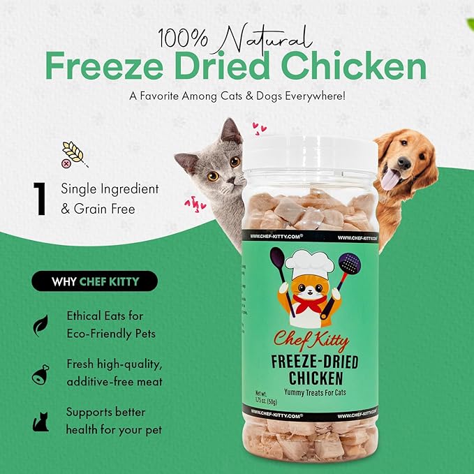 Freeze Dried Chicken Cat Treats | Healthy Dog Food Toppers 100% Human Grade | Single Ingredient, Grain Free Chicken Dog Treats | Inspected & Tested in USA | No Additives or Preservatives, 1.7 oz ASIN