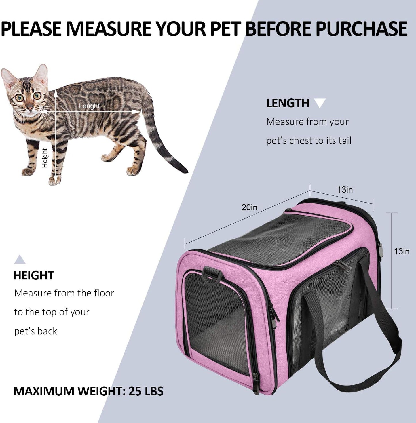 Large Cat Carriers Dog Carrier Pet Carrier for Large Cats Dogs Puppies up to 25Lbs, Big Dog Carrier Soft Sided, Collapsible Travel Puppy Carrier - Large - Pink