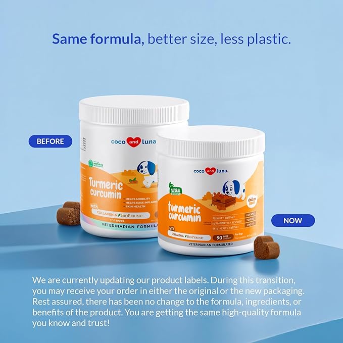 Turmeric Curcumin for Dogs - 90 Soft Chews - with Collagen, BioPerine and Fish Oil - Hip & Joint Support, Ease Inflammation, Antioxidant.