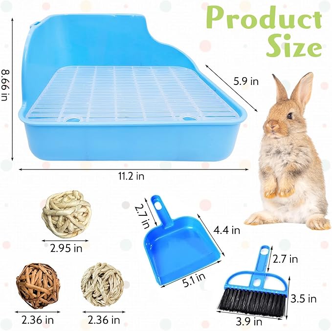 PINVNBY Rabbit Litter Box for Cage Wooden Guinea Pig Hay Rack Feeder Potty Trainer Corner Bunny Litter Box Pet Toilet with Cleaning Set for Guinea Pigs Ferret Rabbits Chinchilla